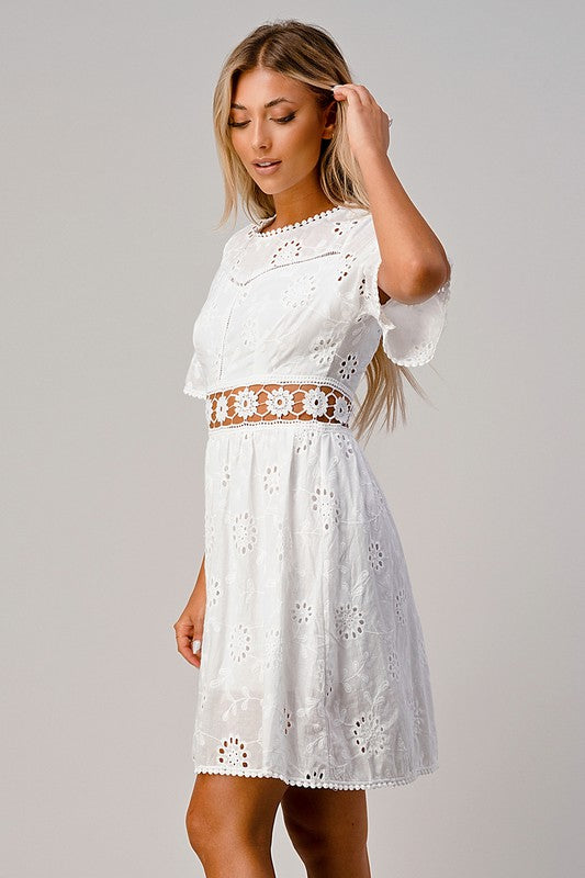 EYELET SHORT DRESS