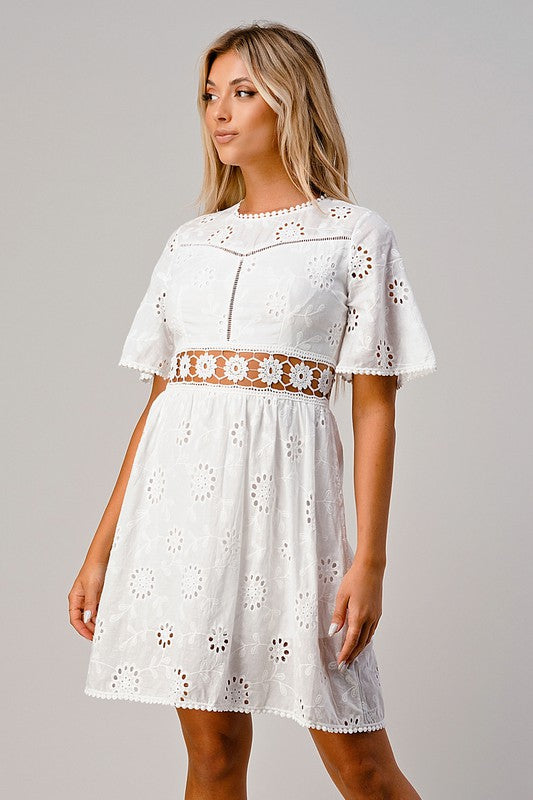 EYELET SHORT DRESS