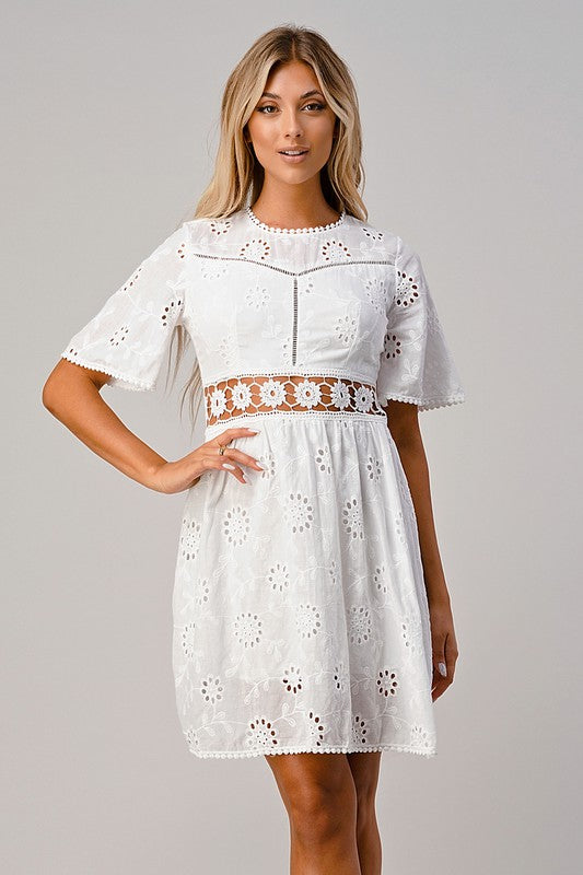 EYELET SHORT DRESS