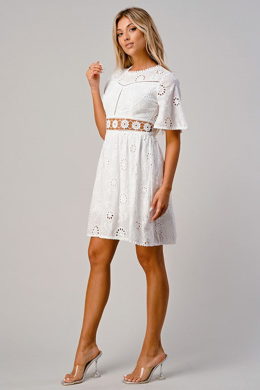 EYELET SHORT DRESS