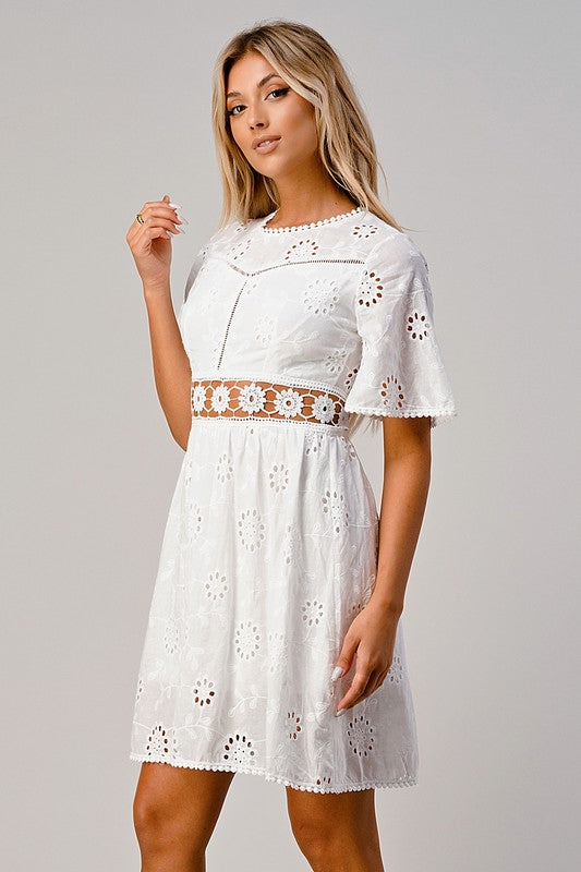EYELET SHORT DRESS