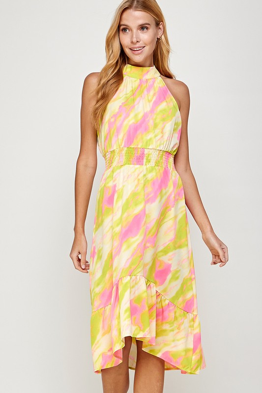 HALTER HI-LOW MIDI DRESS