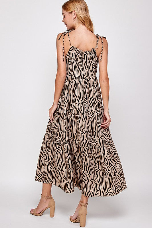 ANIMAL PRINT TIE SHOULDER MAXI DRESS