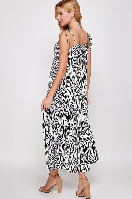 ANIMAL PRINT TIE SHOULDER MAXI DRESS