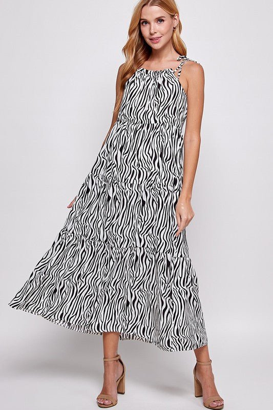 ANIMAL PRINT TIE SHOULDER MAXI DRESS