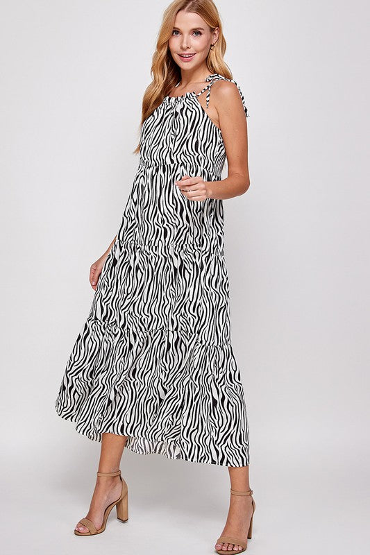 ANIMAL PRINT TIE SHOULDER MAXI DRESS