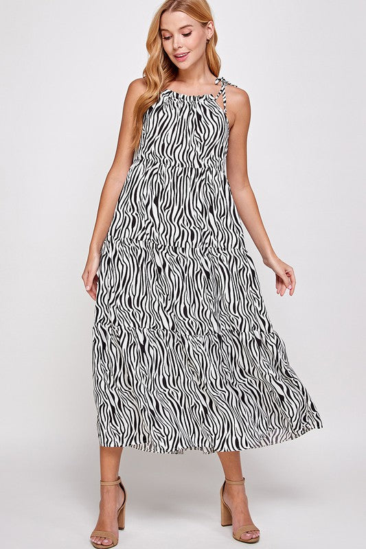 ANIMAL PRINT TIE SHOULDER MAXI DRESS