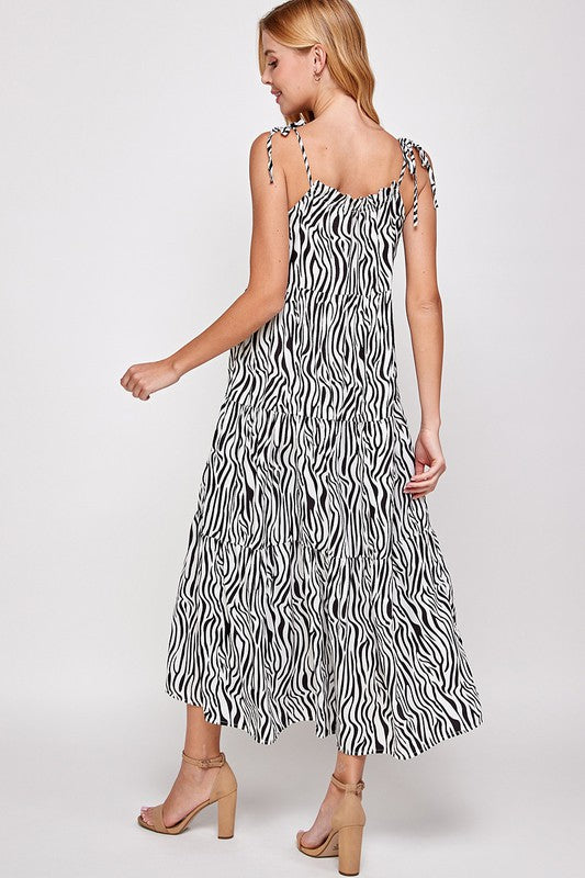 ANIMAL PRINT TIE SHOULDER MAXI DRESS