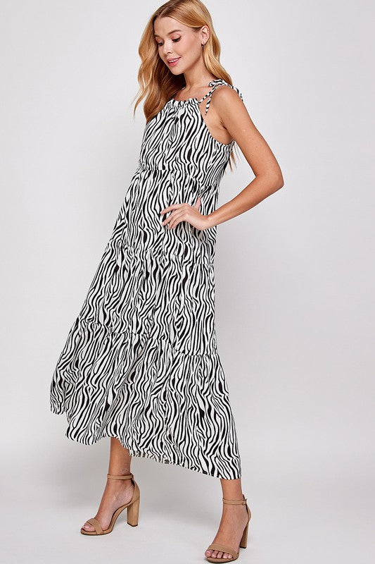 ANIMAL PRINT TIE SHOULDER MAXI DRESS