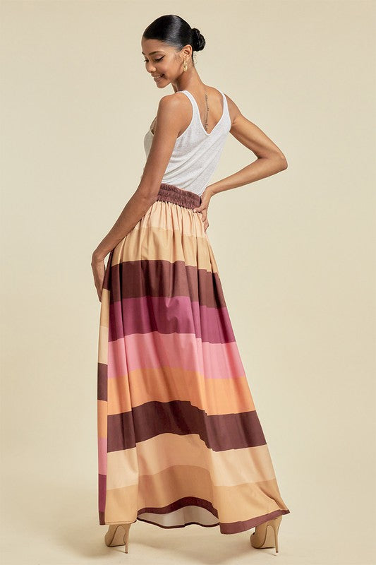 COLOR BLOCK MAXI SKIRT WITH POCKETS