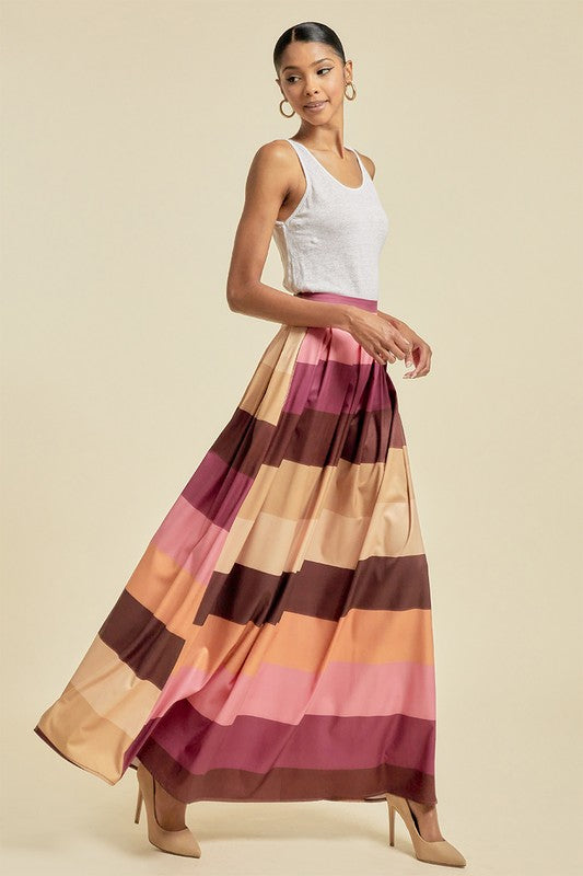 COLOR BLOCK MAXI SKIRT WITH POCKETS