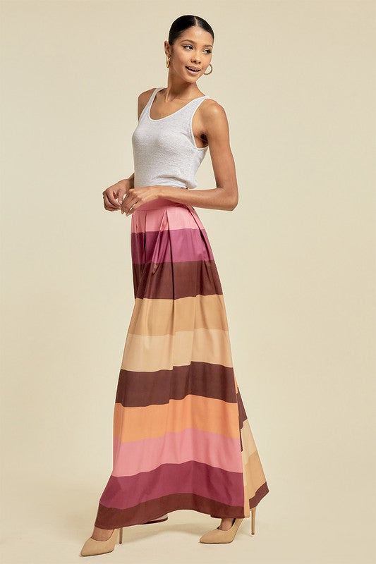 COLOR BLOCK MAXI SKIRT WITH POCKETS