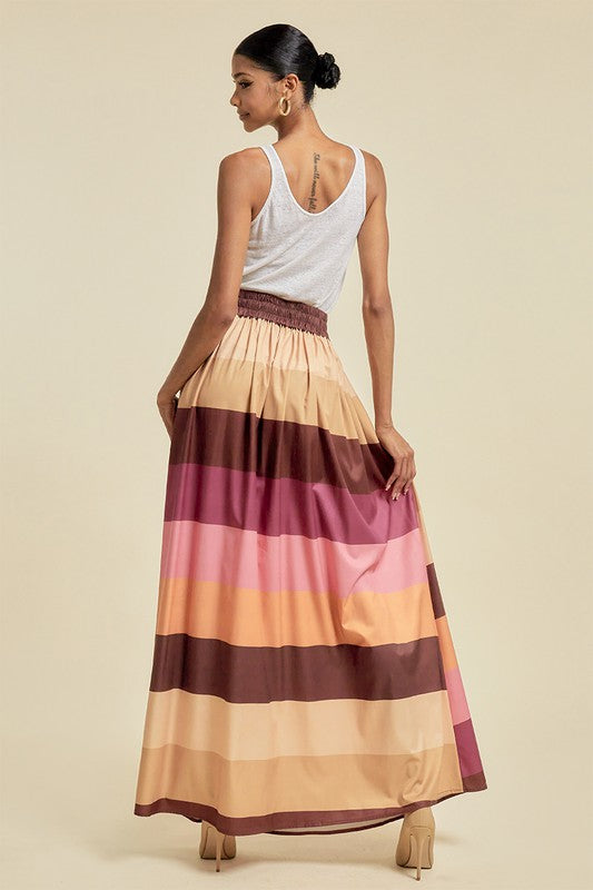 COLOR BLOCK MAXI SKIRT WITH POCKETS