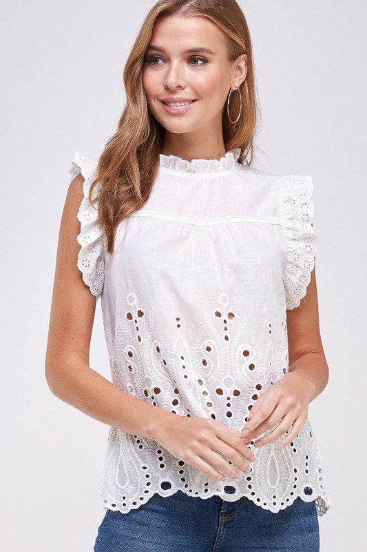 CROCHET AND LACE RUFFLED TOP