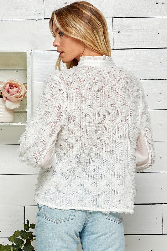 BUTTON DOWN LACE BLOUSE WITH RUFFLES