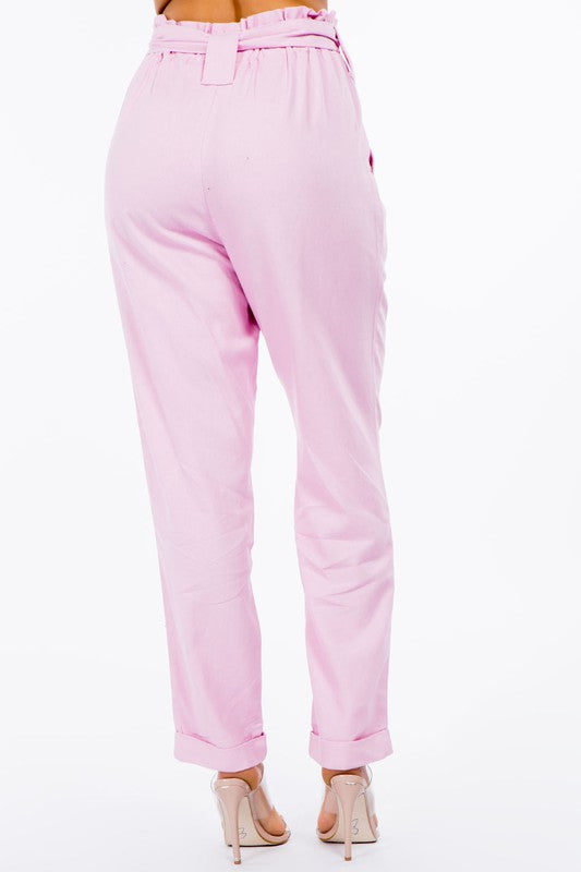 HIGH WAIST PAPER BAG LINEN PANTS