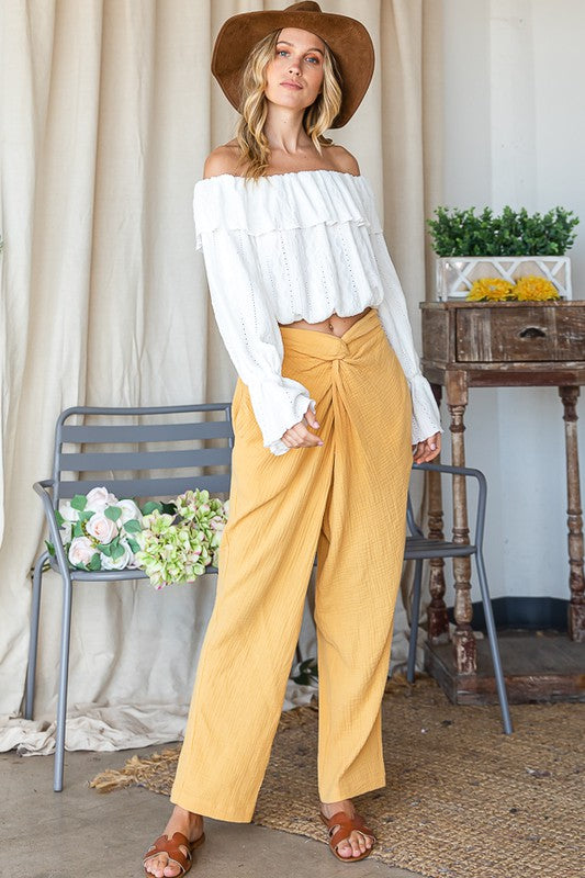 OFF SHOULDER EYELET CROP TOP