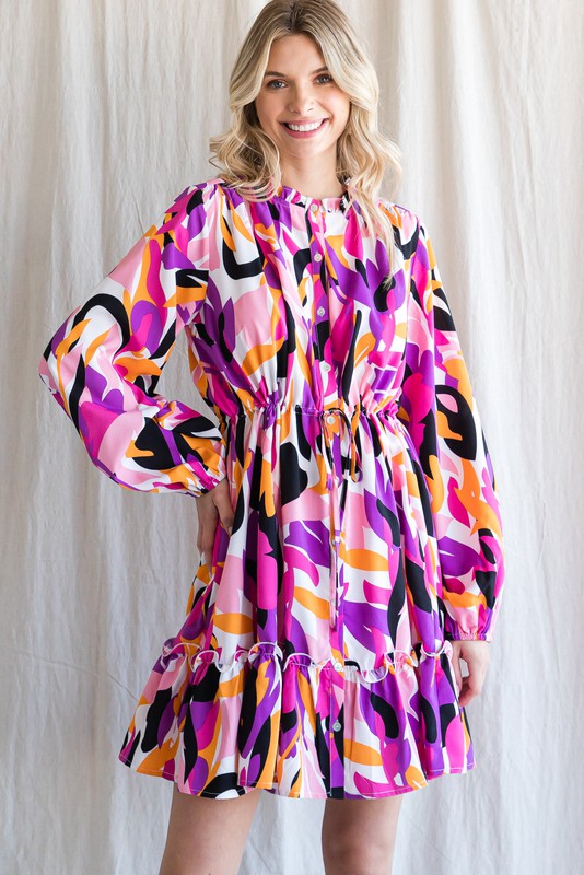 COLORFUL PRINT BUTTON UP DRESS