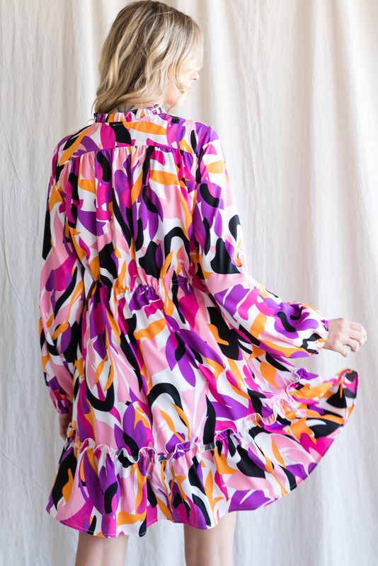 COLORFUL PRINT BUTTON UP DRESS