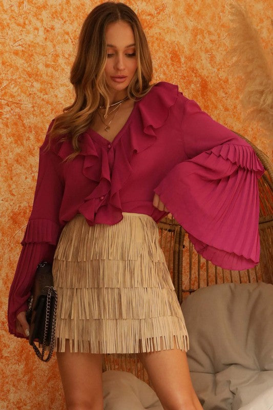 PLEATED RUFFLE BLOUSE