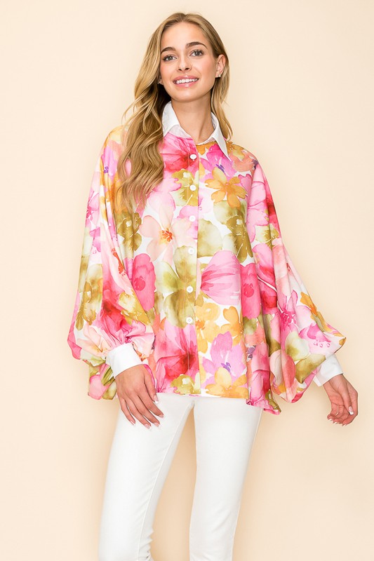 DOLMAN SLEEVE PRINTED BLOUSE