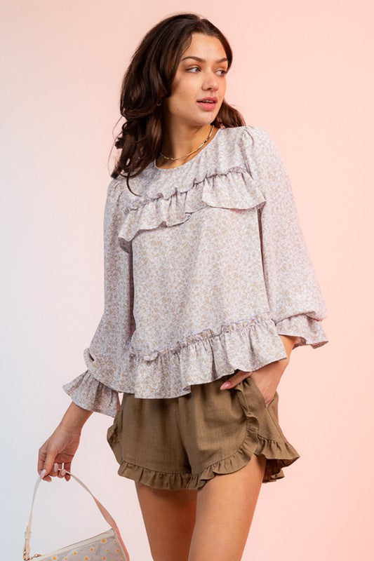 LINEN RUFFLE DETAIL SHORTS