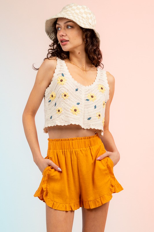 LINEN RUFFLE DETAIL SHORTS
