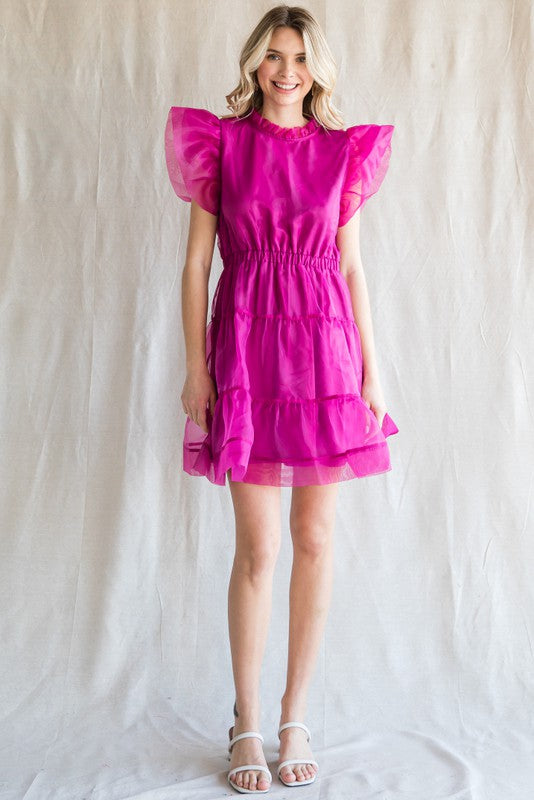 ORGANZA RUFFLED SHOULDER DRESS