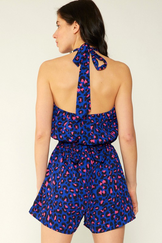 LEOPARD PRINTED HALTER ROMPER