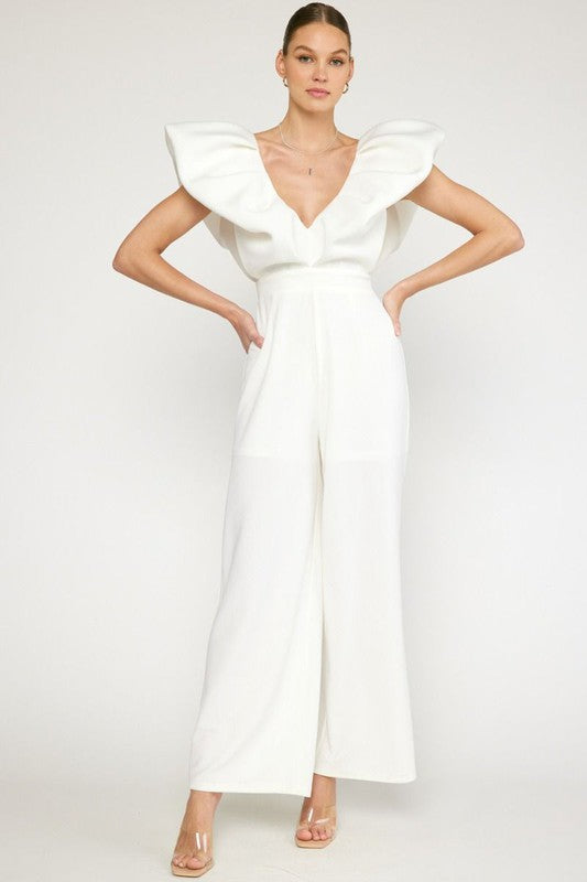 V-NECK WIDE LEG JUMPSUIT