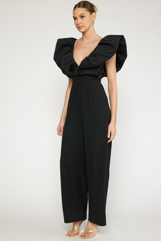 V-NECK WIDE LEG JUMPSUIT