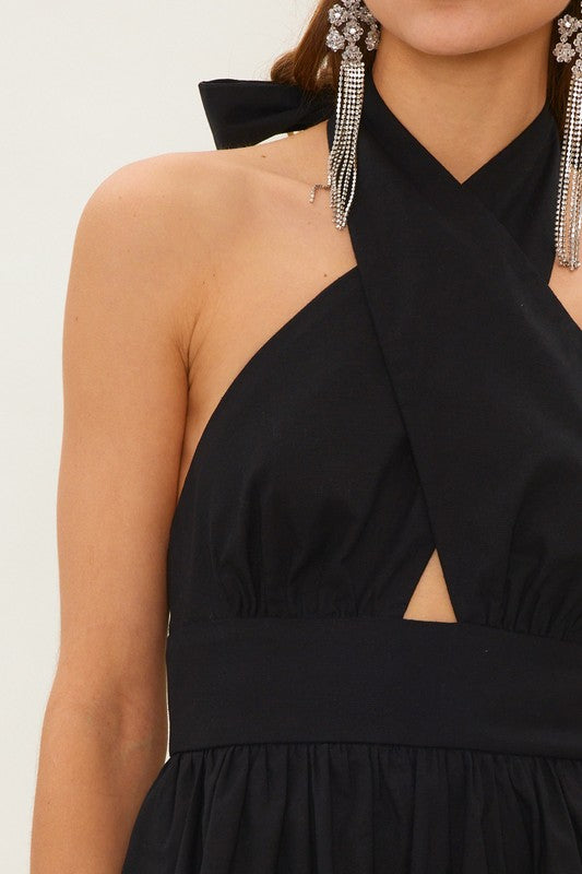 CROSS HALTER TIERED ROMPER