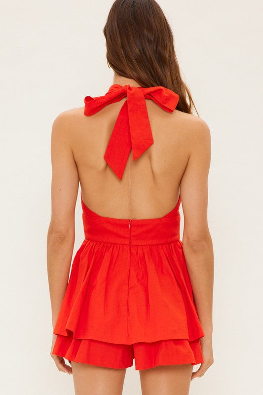 CROSS HALTER TIERED ROMPER