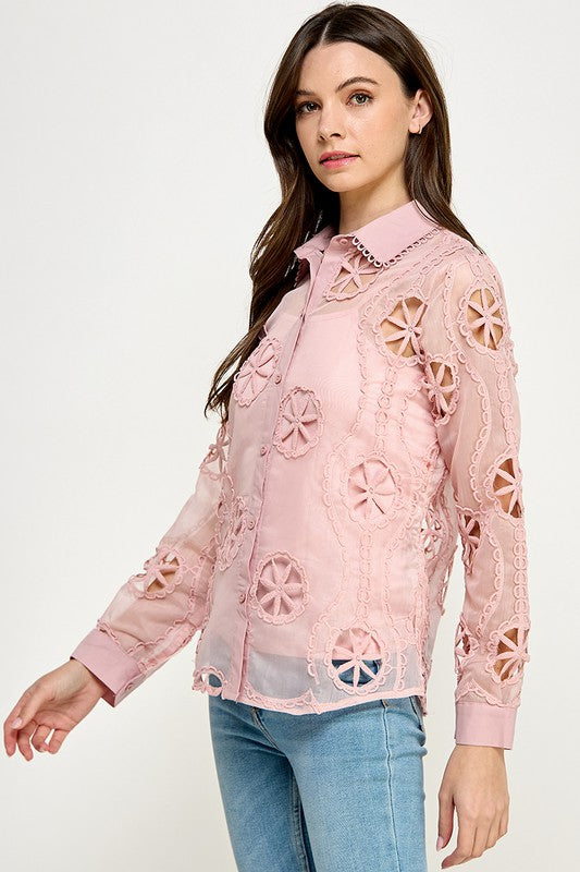 CROCHET LONG SLEEVE BLOUSE