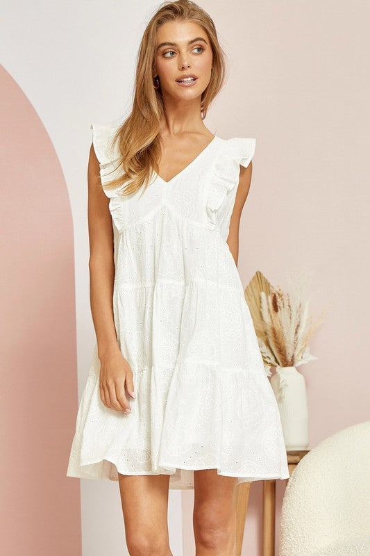 EYELET TIERED DRESS