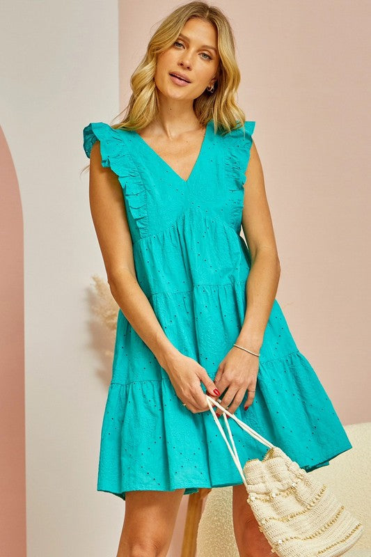 EYELET TIERED DRESS