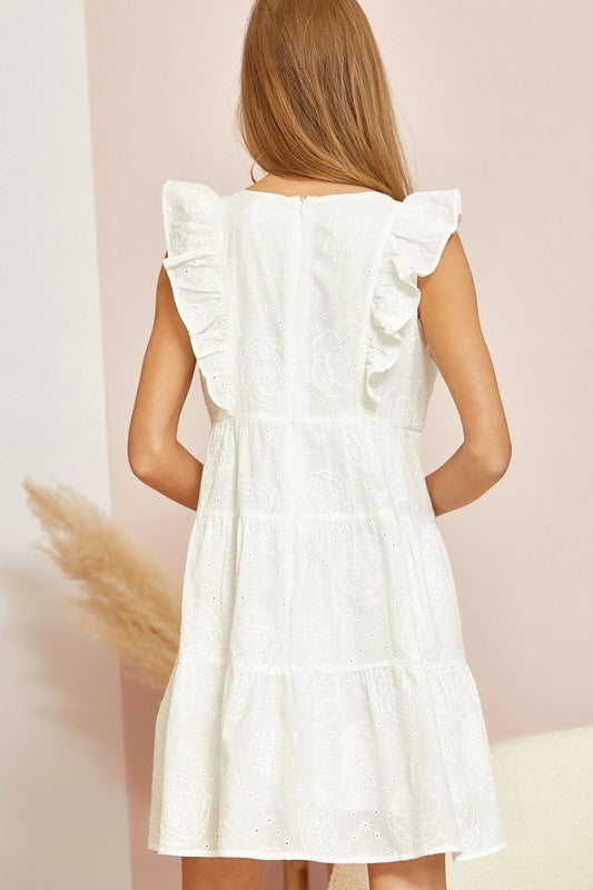 EYELET TIERED DRESS