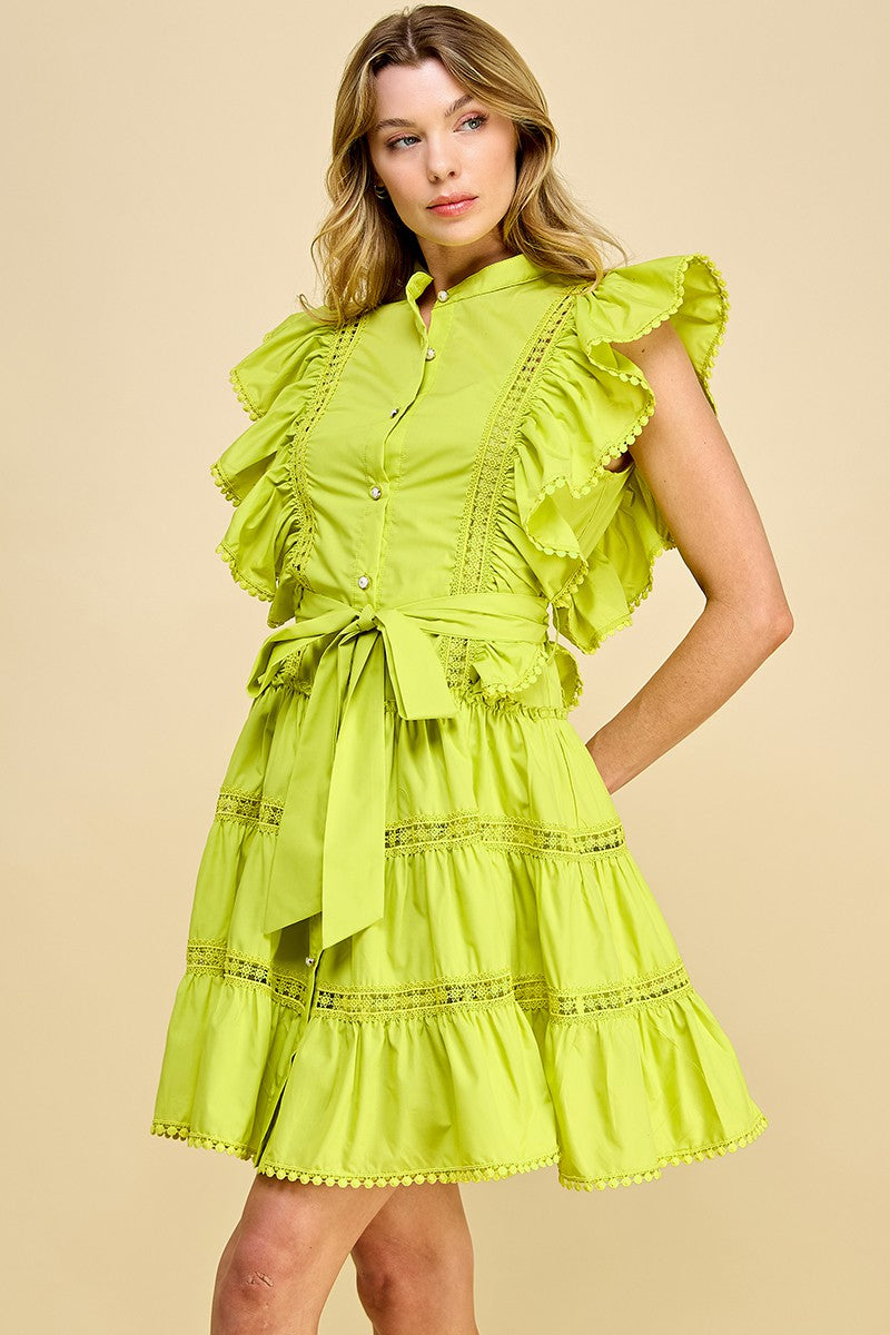 BUTTON DOWN HOLLOW OUT SHORT DRESS