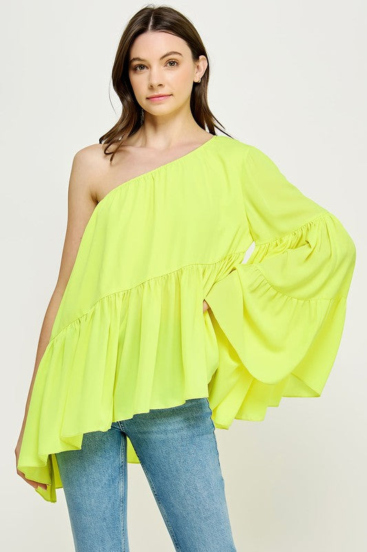 ONE SHOULDER SHIRRED TOP