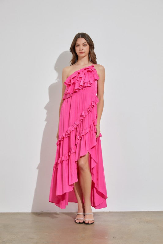 ASSYMETRIC RUFFLE MAXI DRESS