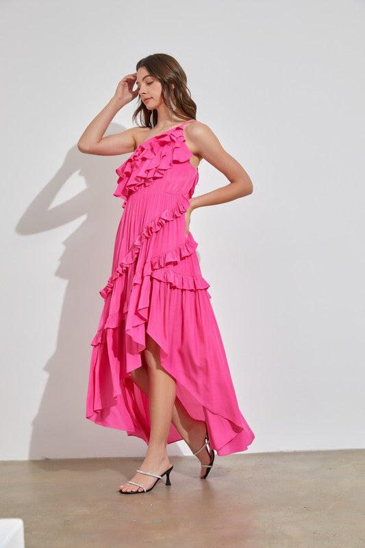 ASSYMETRIC RUFFLE MAXI DRESS