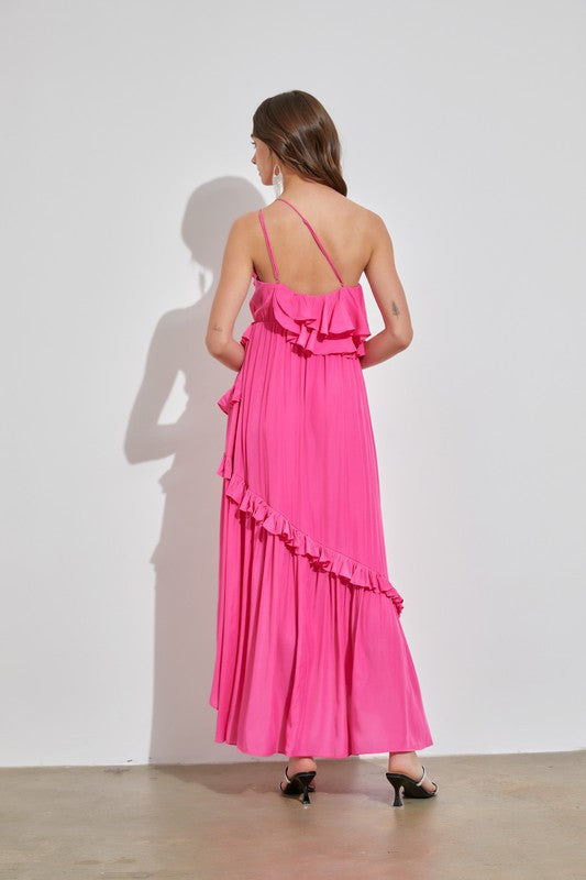 ASSYMETRIC RUFFLE MAXI DRESS