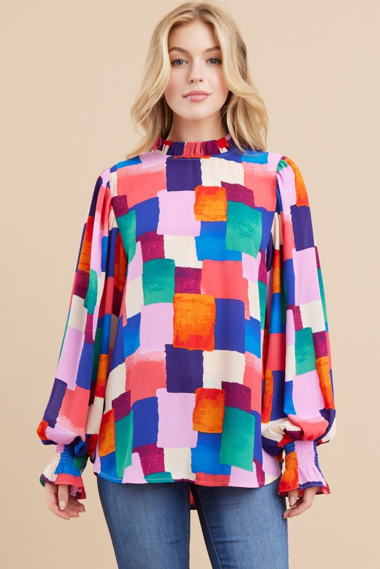 MULTICOLOR PEASANT SLEEVES TOP
