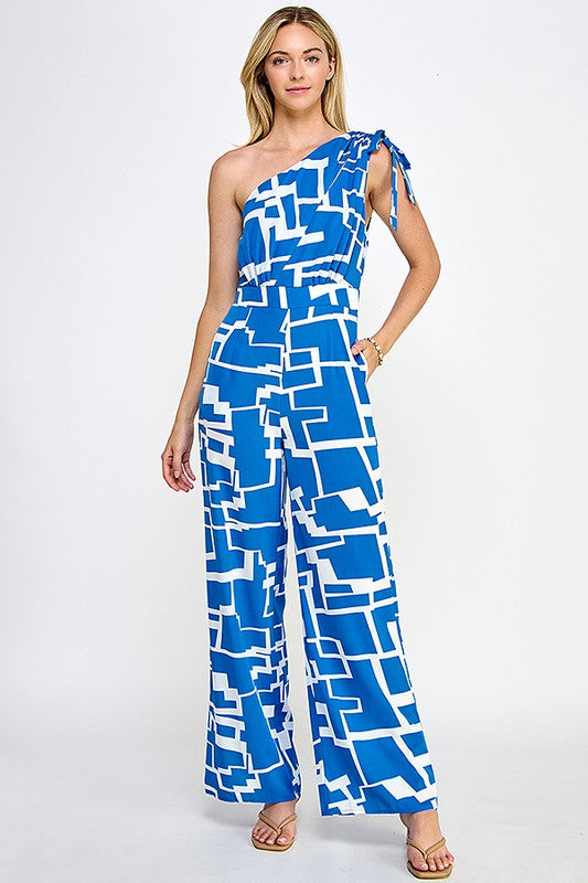 PRINTED ONE SHOULDER JUMPSUIT