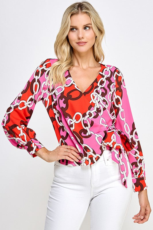 WAIST TIE SURPLICE TOP