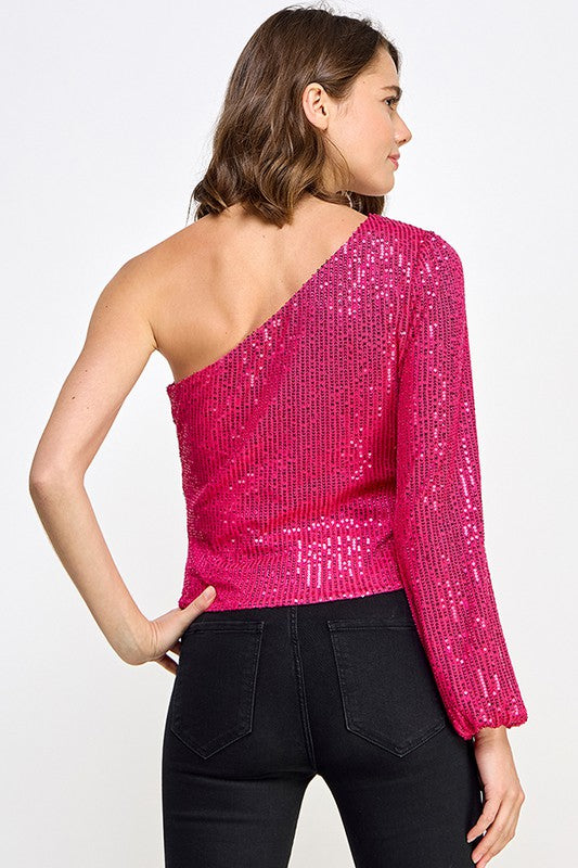 SEQUIN ONE SHOULDER TOP