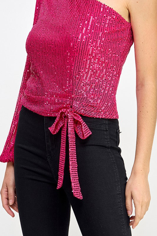 SEQUIN ONE SHOULDER TOP