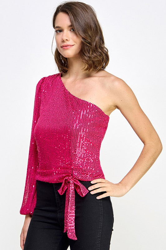 SEQUIN ONE SHOULDER TOP