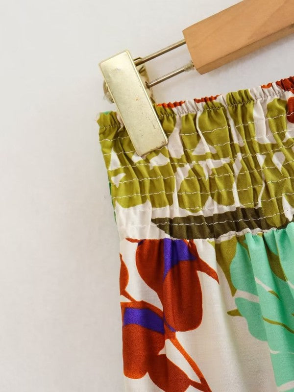 TROPICAL SYTLE PRINT MIDI SKIRT