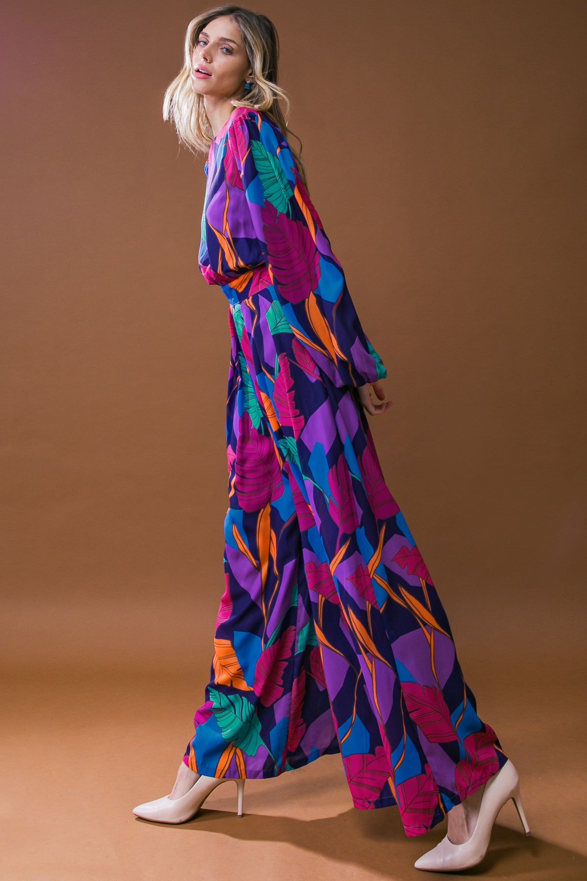 ROUND NECK PRINTED WIDE LEG JUMPSUIT